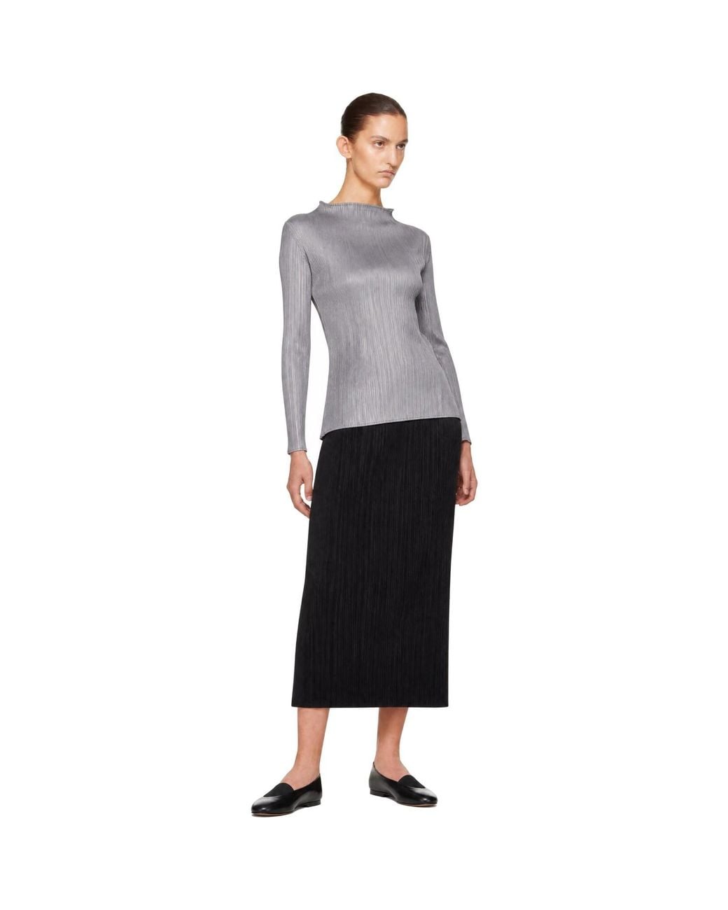 Pleats Please Issey Miyake Gray Basics Turtleneck Top
