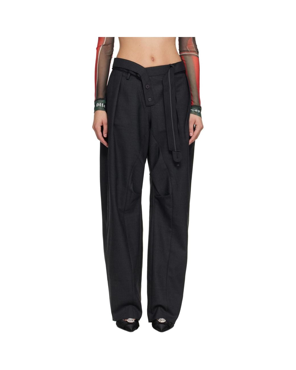OTTOLINGER Black Strapped Baggy Suit Trousers
