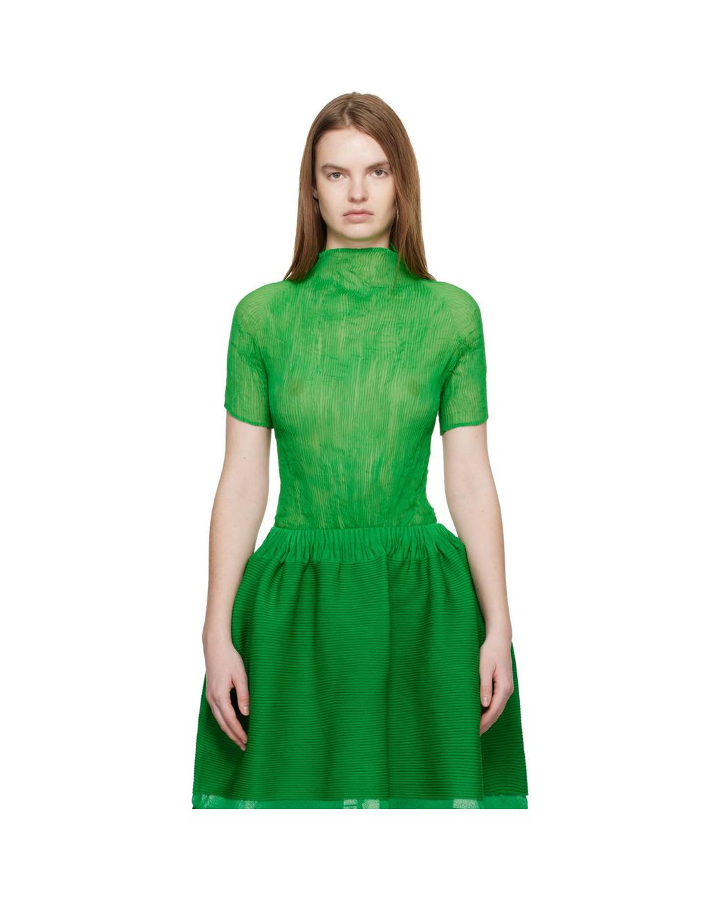 Issey Miyake Green Chiffon Twist 3 Top