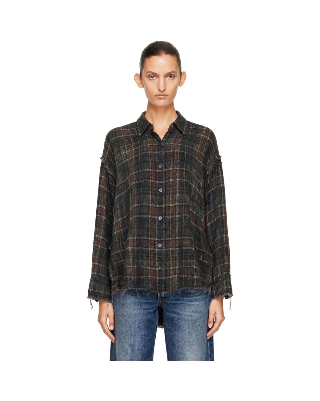 R13 Black Shredded Seam Drop Neck Reversible Shirt