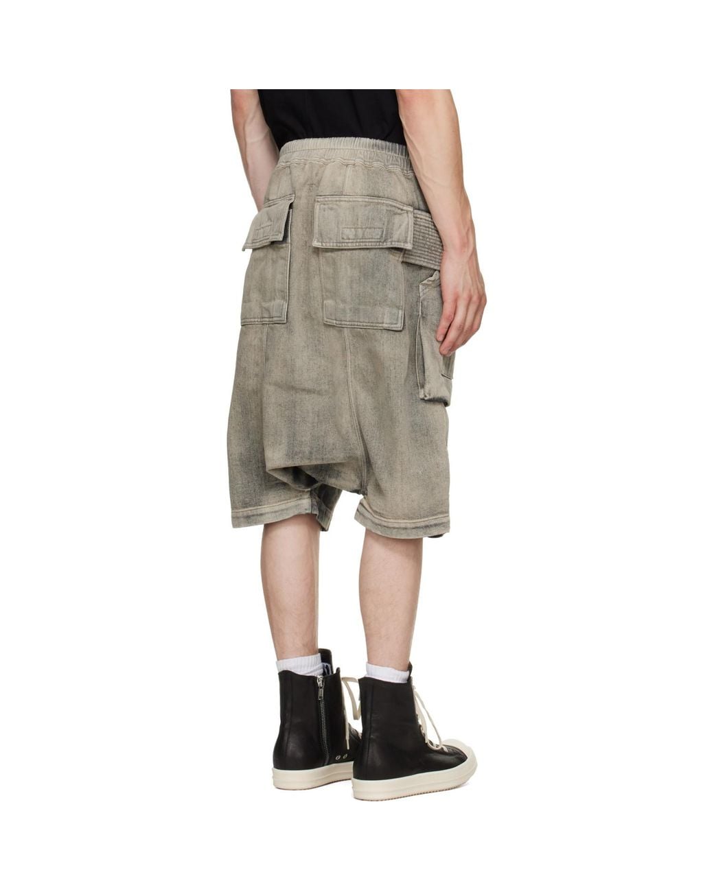 Rick Owens Gray Tan Tower Creatch Cargo Pods Shorts for men