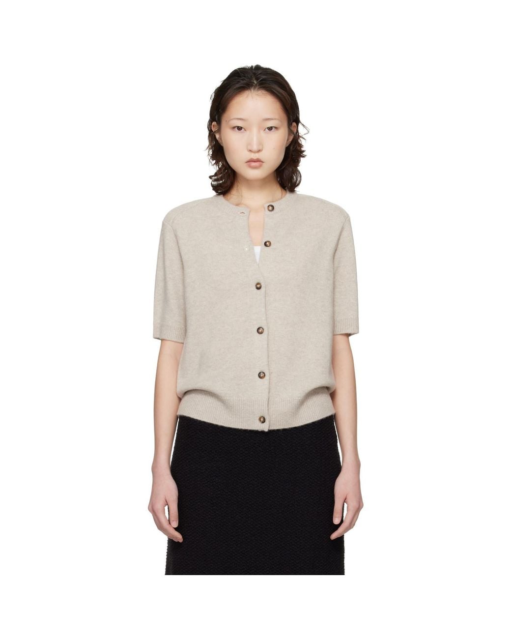 Loulou de Saison Black Jodi Short-Sleeve Cashmere Cardigan