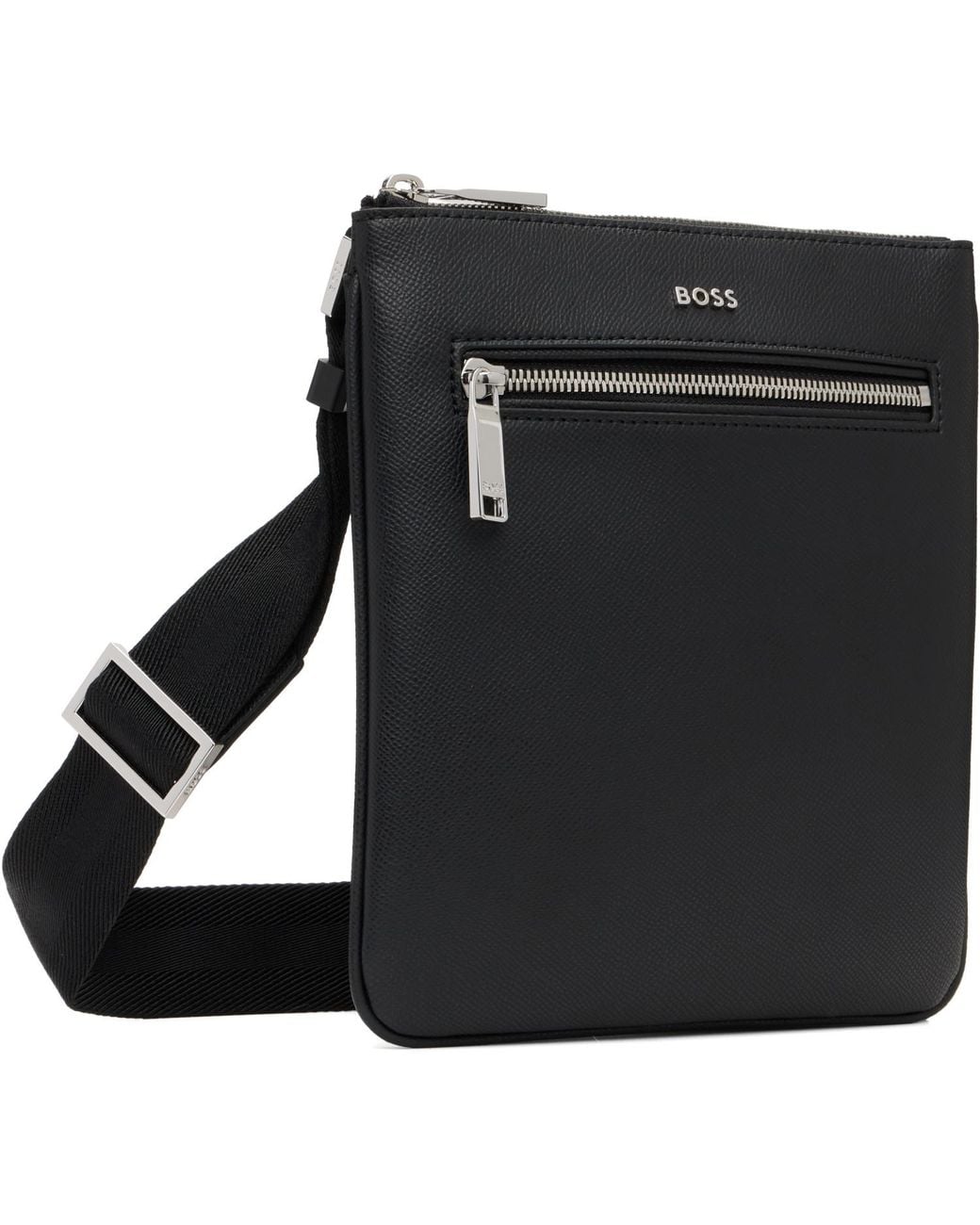 Boss Black Leather Shoulder Bag for men