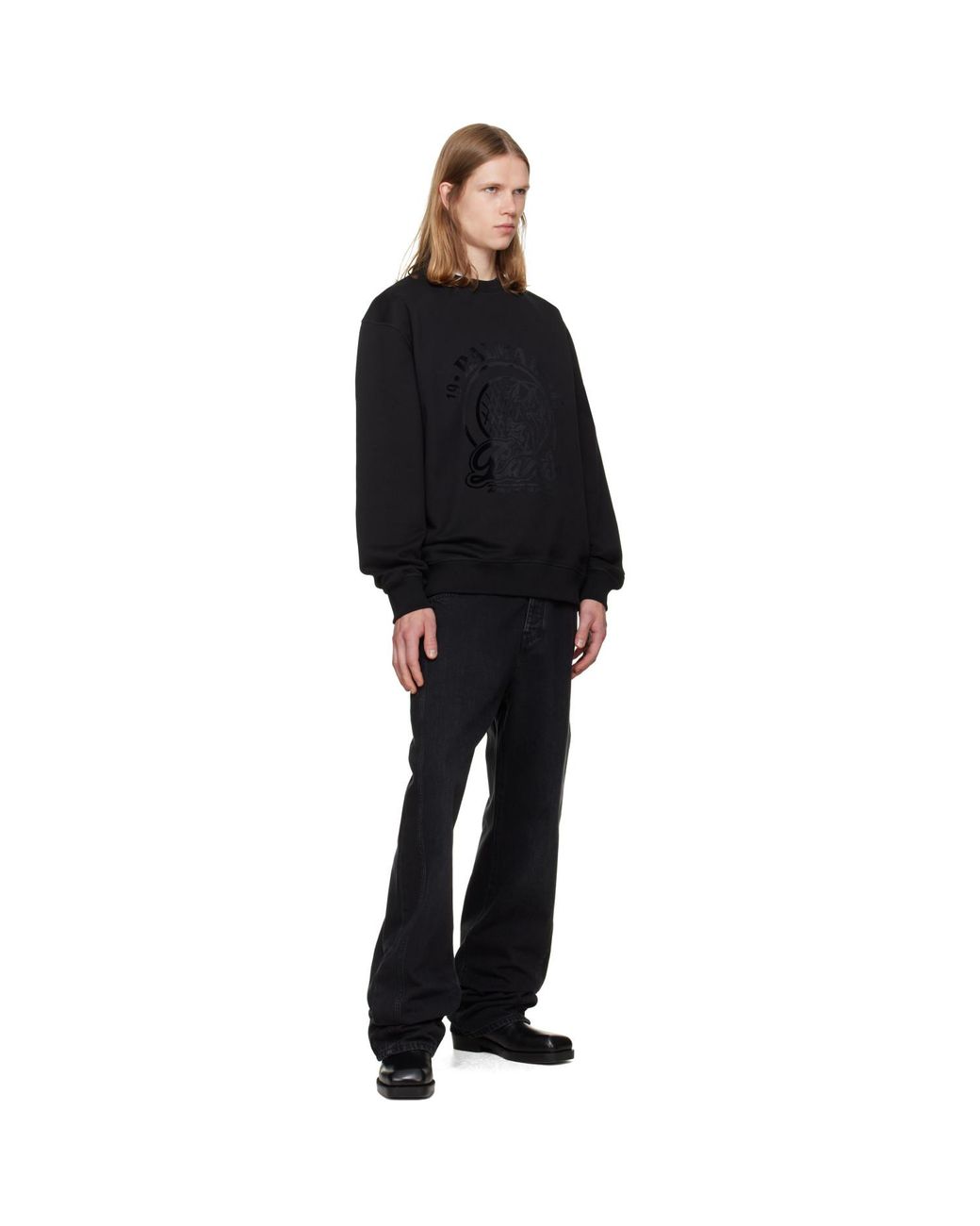 Balmain Black Quilted Flock Sweatshirt for men