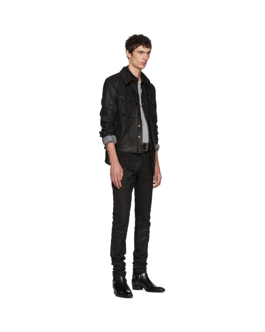 Saint Laurent Black Coated Denim Jacket 