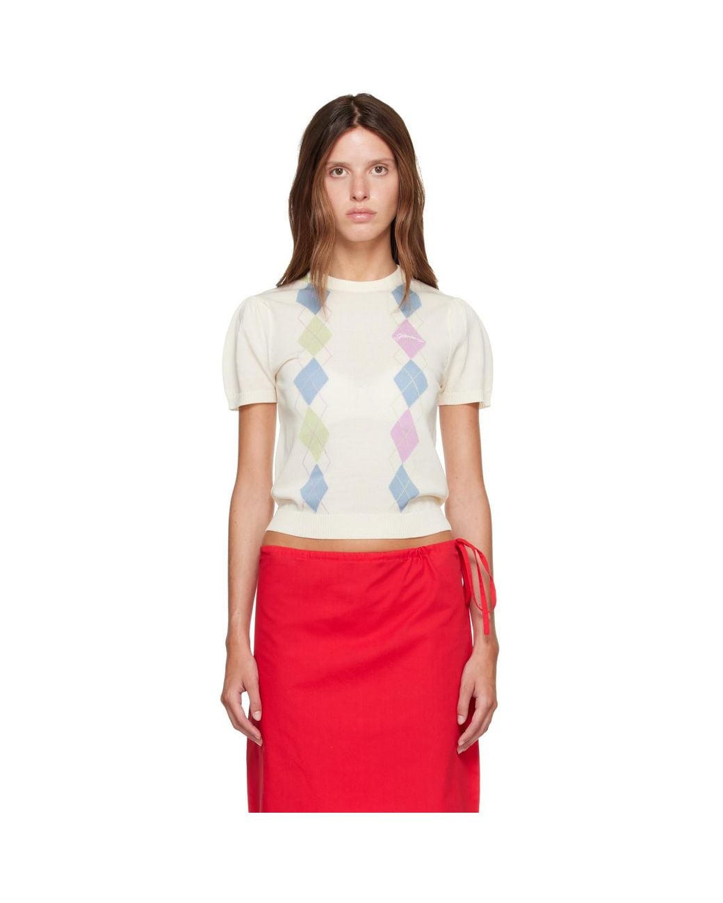 Ganni Red Off- Argyle T-Shirt