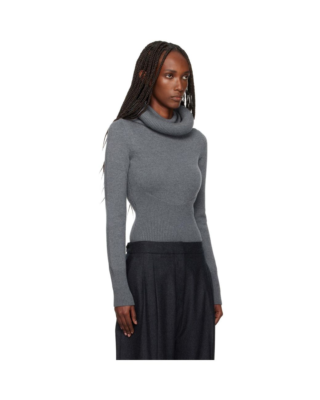 Alaïa Black Sculptural Hood Ribbed Knit Turtleneck