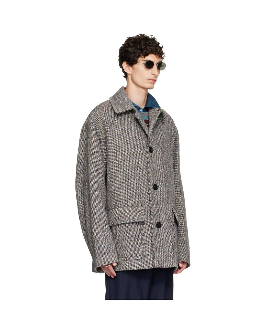 Dries Van Noten Gray Wool Tweed Jacket for men