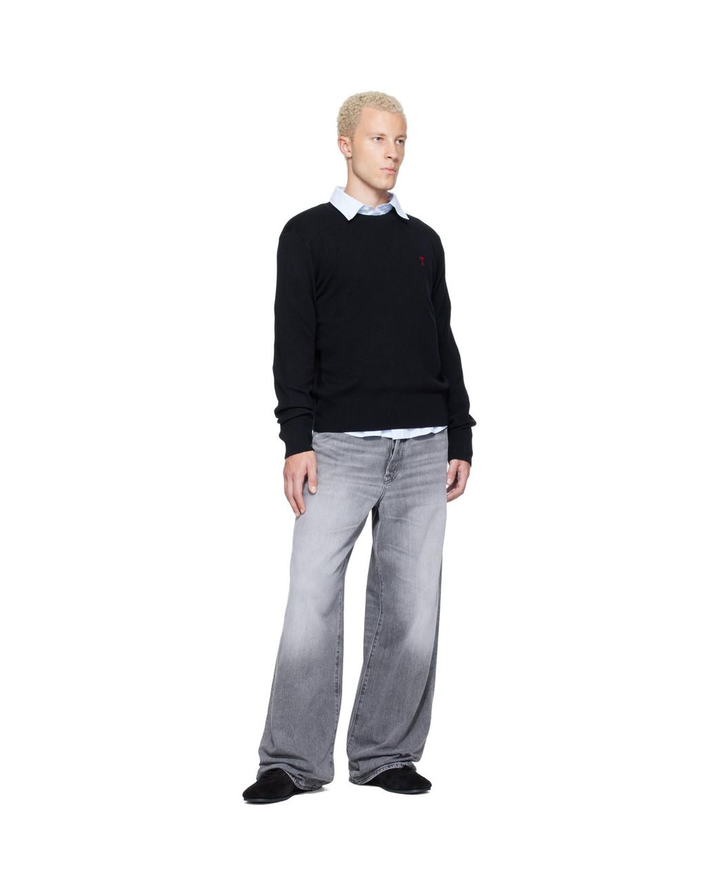 AMI Black Crewneck Wool Ami De Coeur Sweater for men