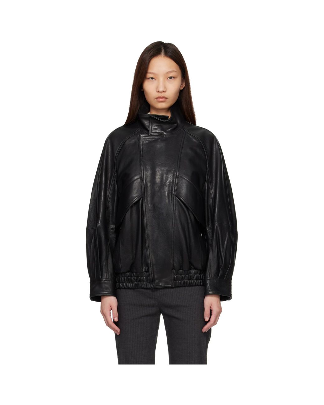 Nour Hammour Black Ariste Fluid Leather Jacket