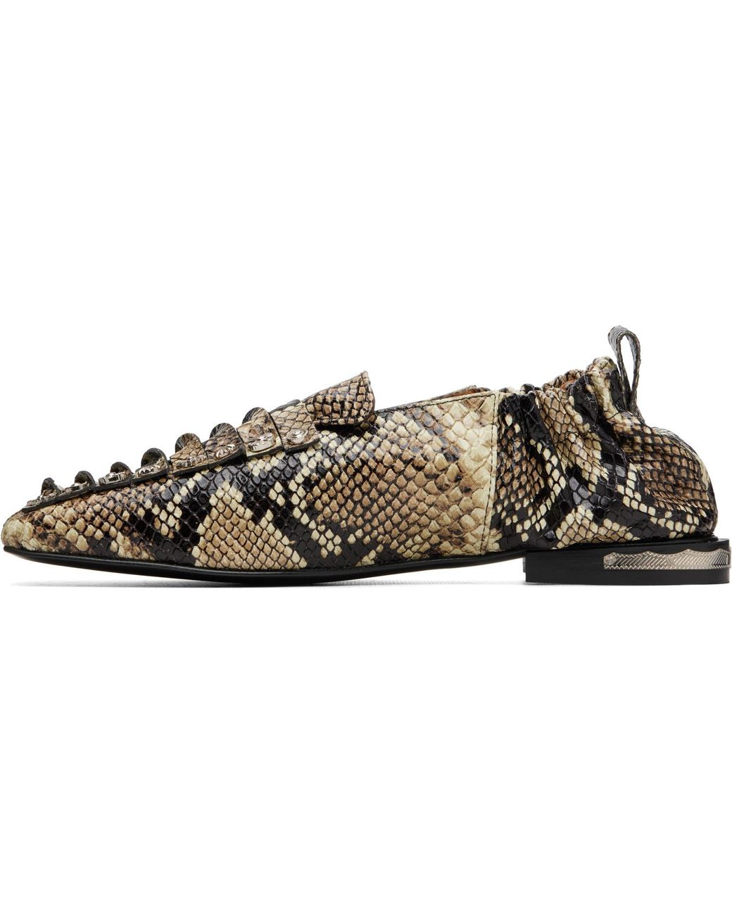 Toga Brown Embossed Snake Ballerina Loafers