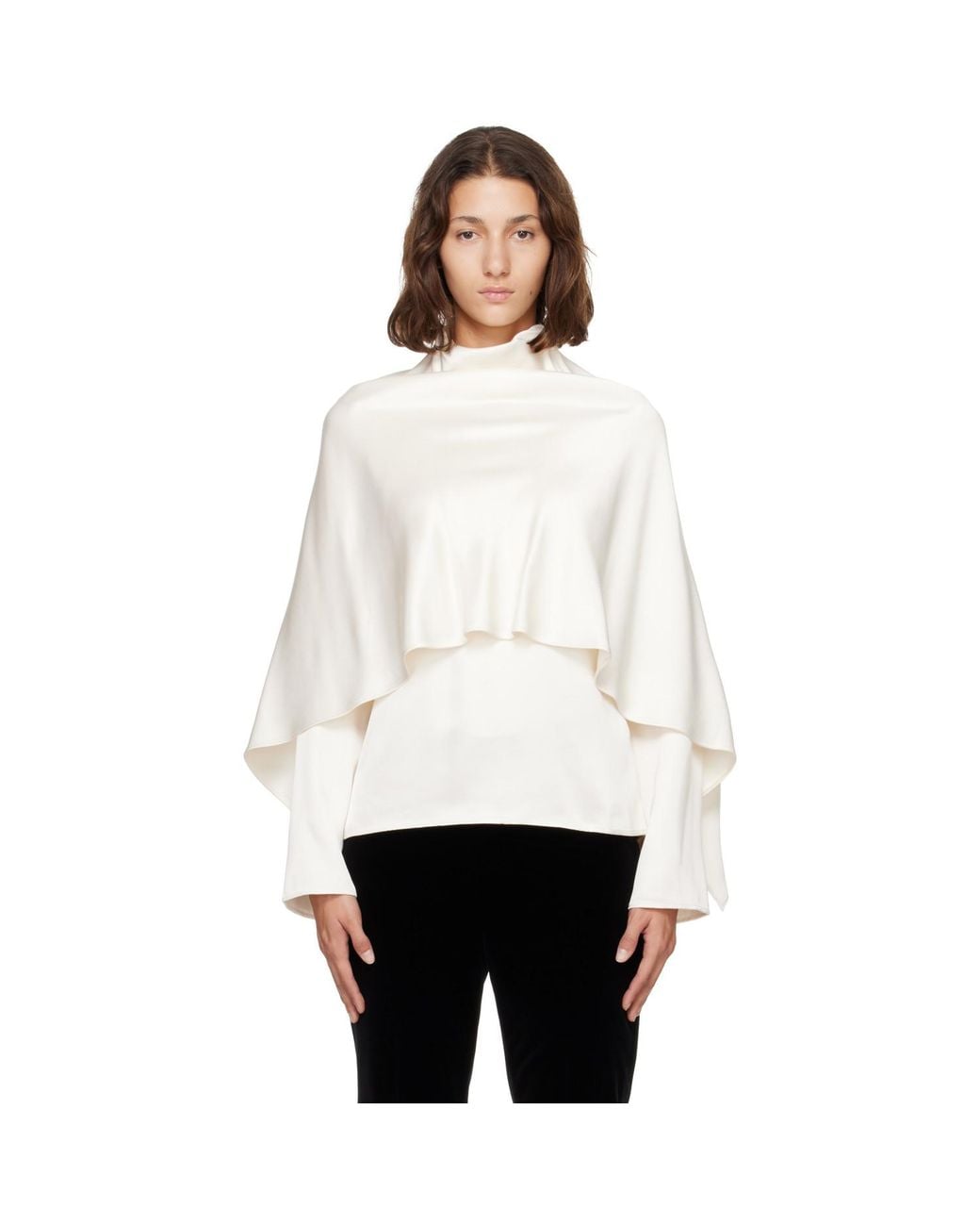 Rohe White Off- Satin Cape Blouse