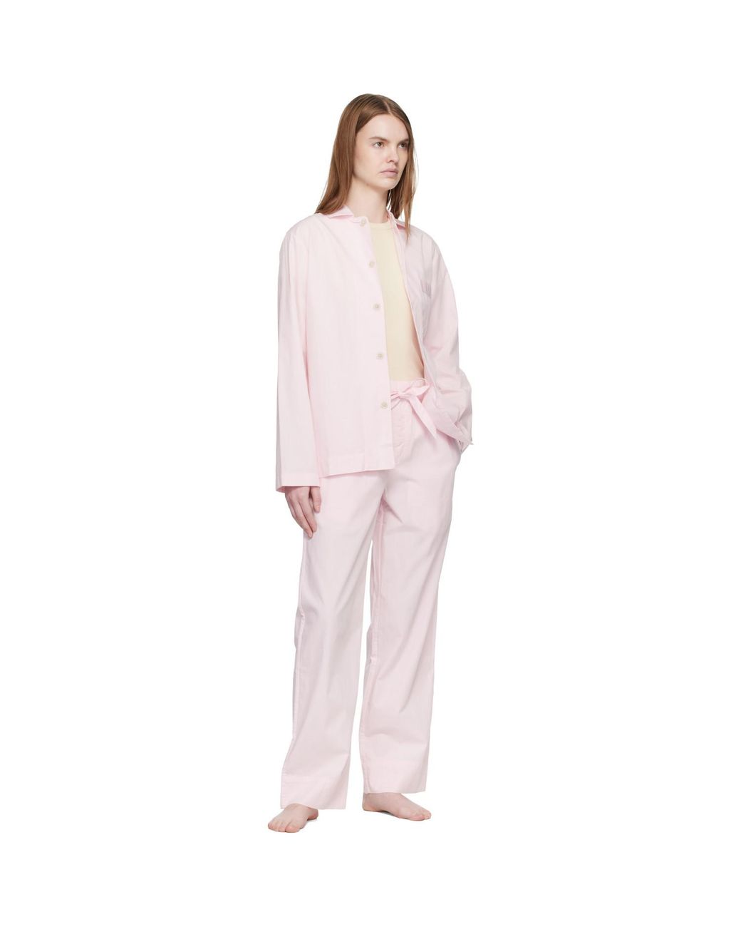 Tekla Pink Poplin Long-Sleeved Pyjama Shirt
