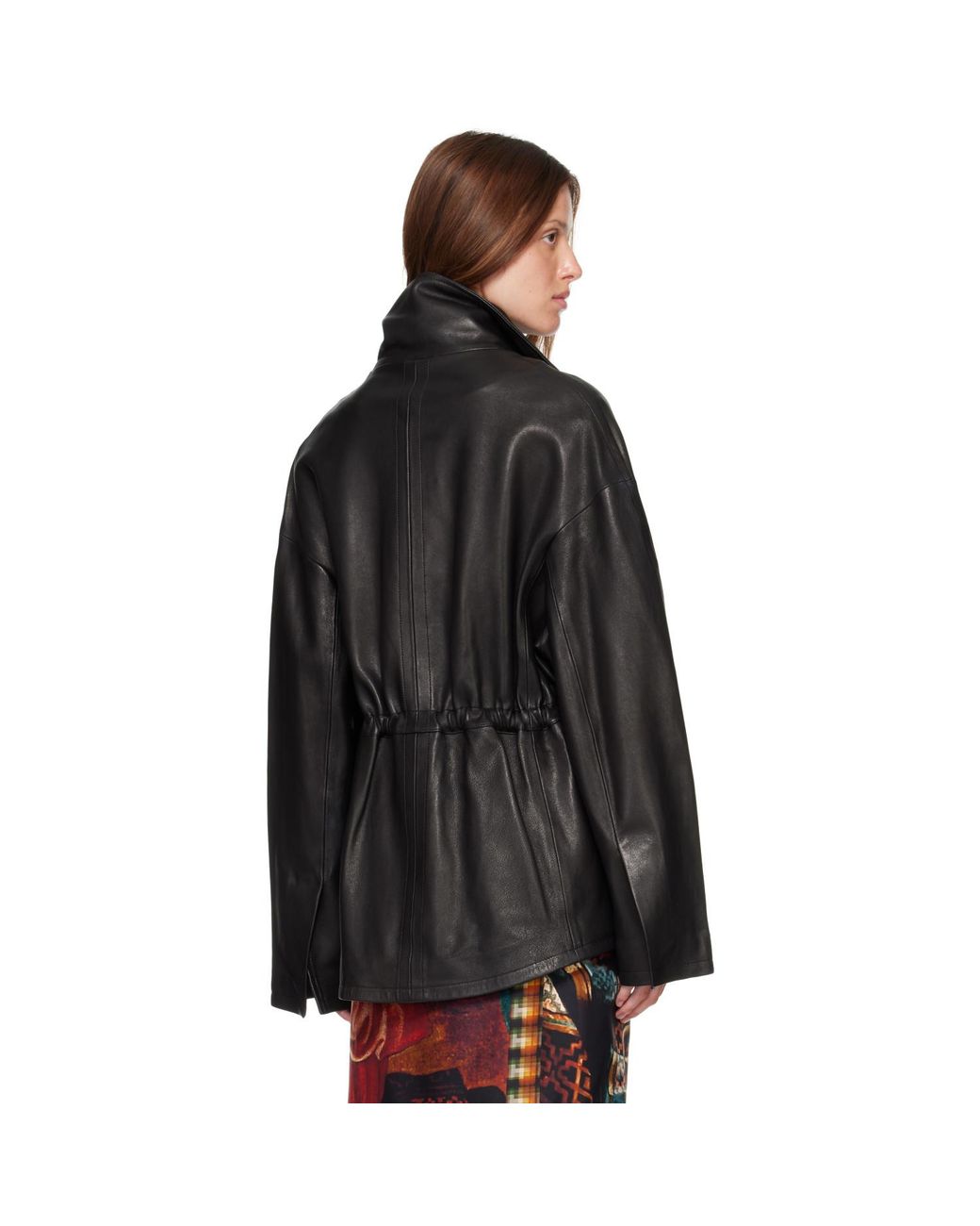 Nour Hammour Black Passage Funnelneck Leather Jacket
