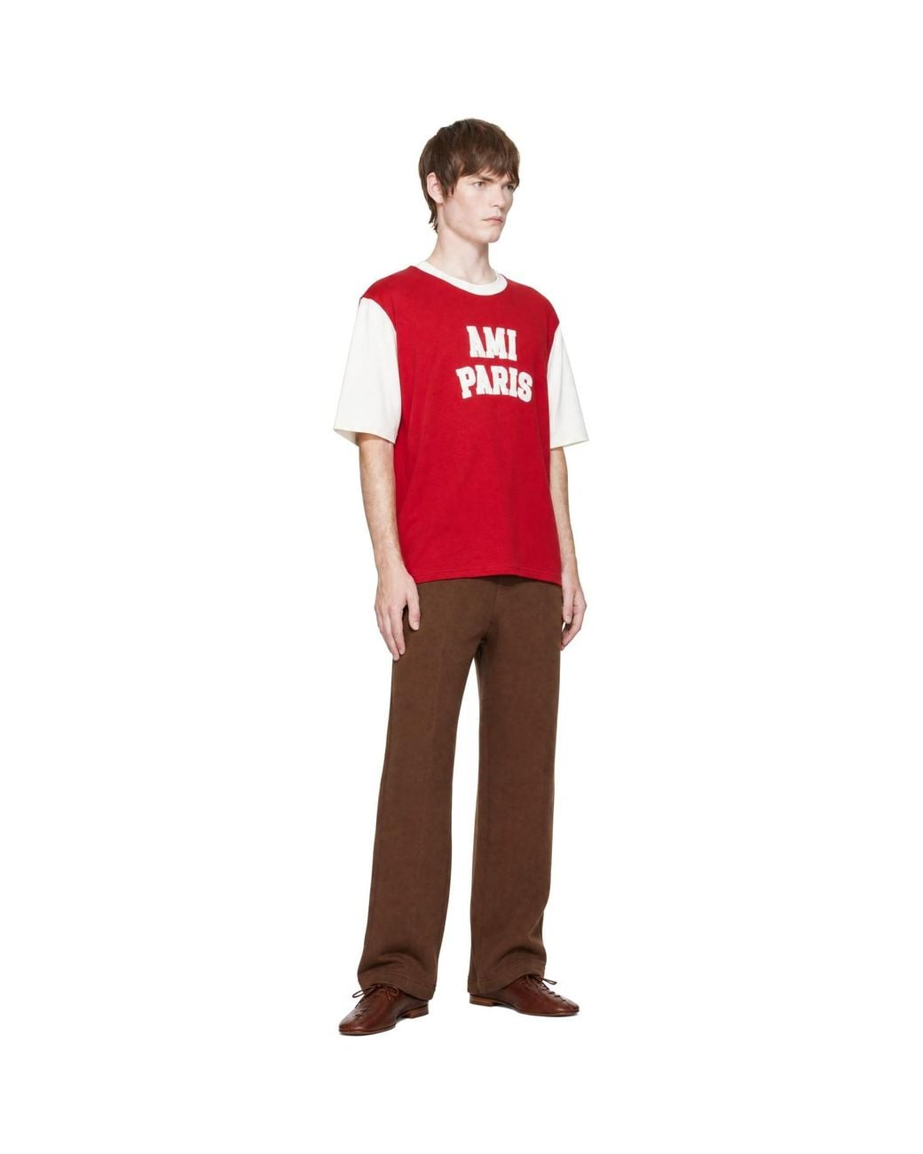 AMI Brown Cotton Embossed Ami De Coeur Sweatpants for men