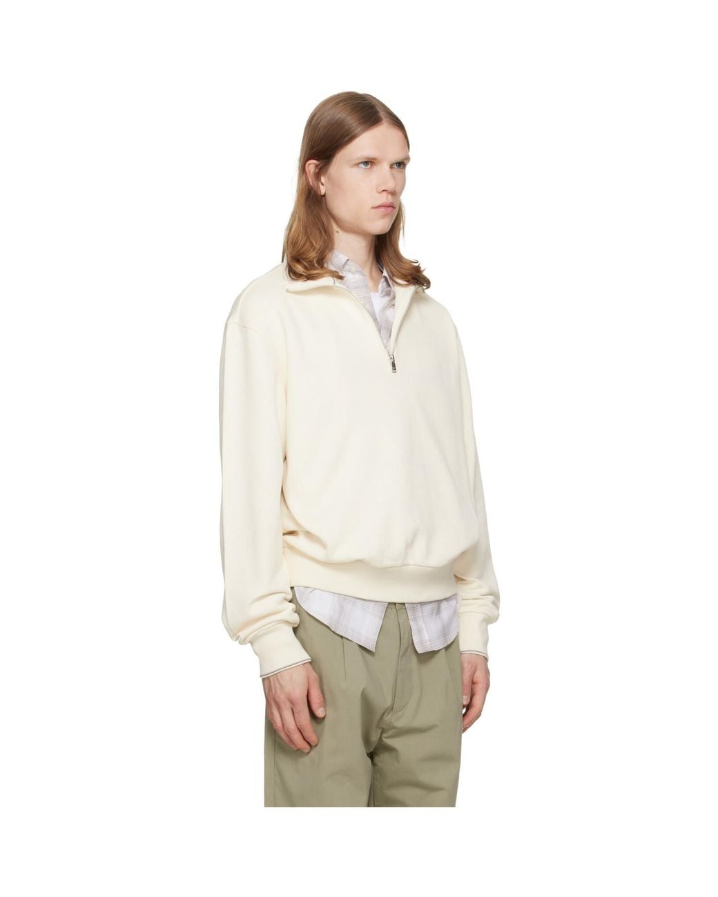 Boss Natural Off- Zipper Neck Structured Cotton Sweatshirt for men