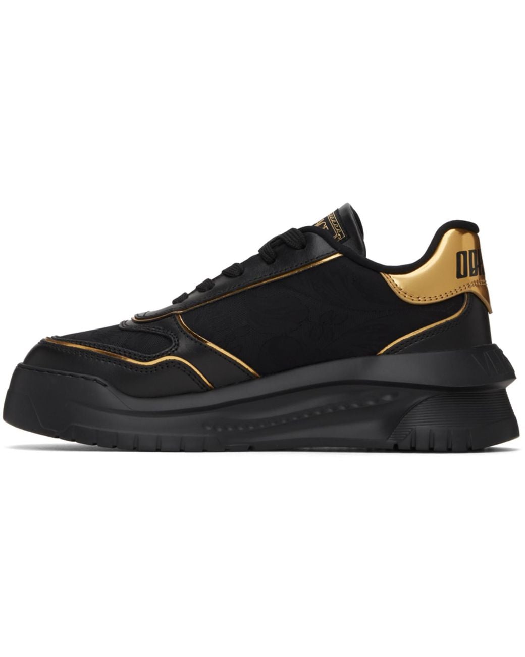 Versace Black Logo Metallic Trim Sneakers for men