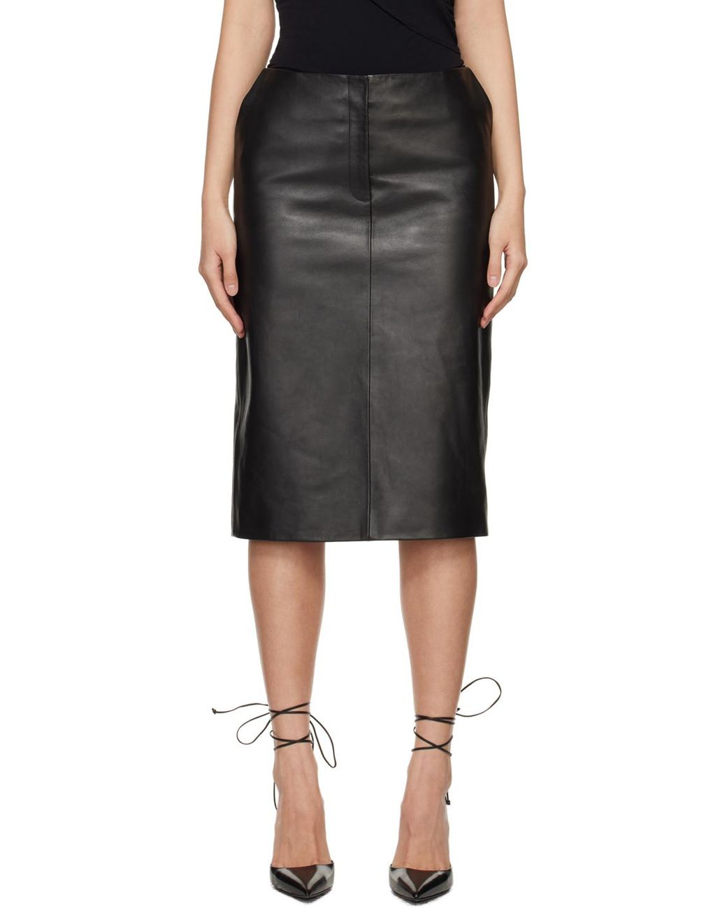 Faux leather midi skirt with zip top