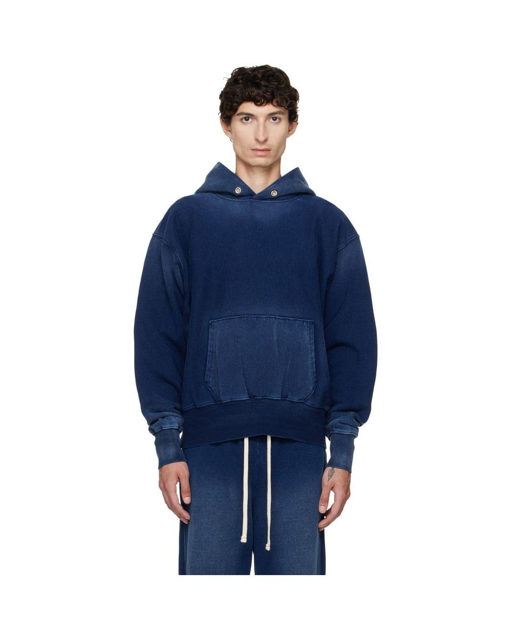 Les Tien Blue Heavyweight Hoodie for men