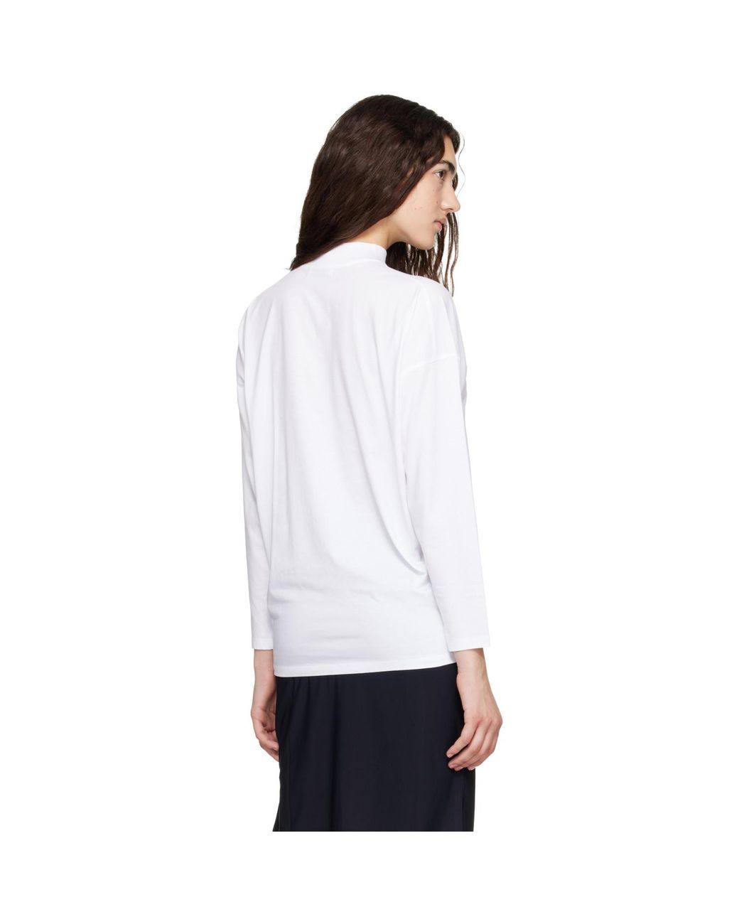Jil Sander White Long Sleeves Mock Neck Boxy Fit T-Shirt