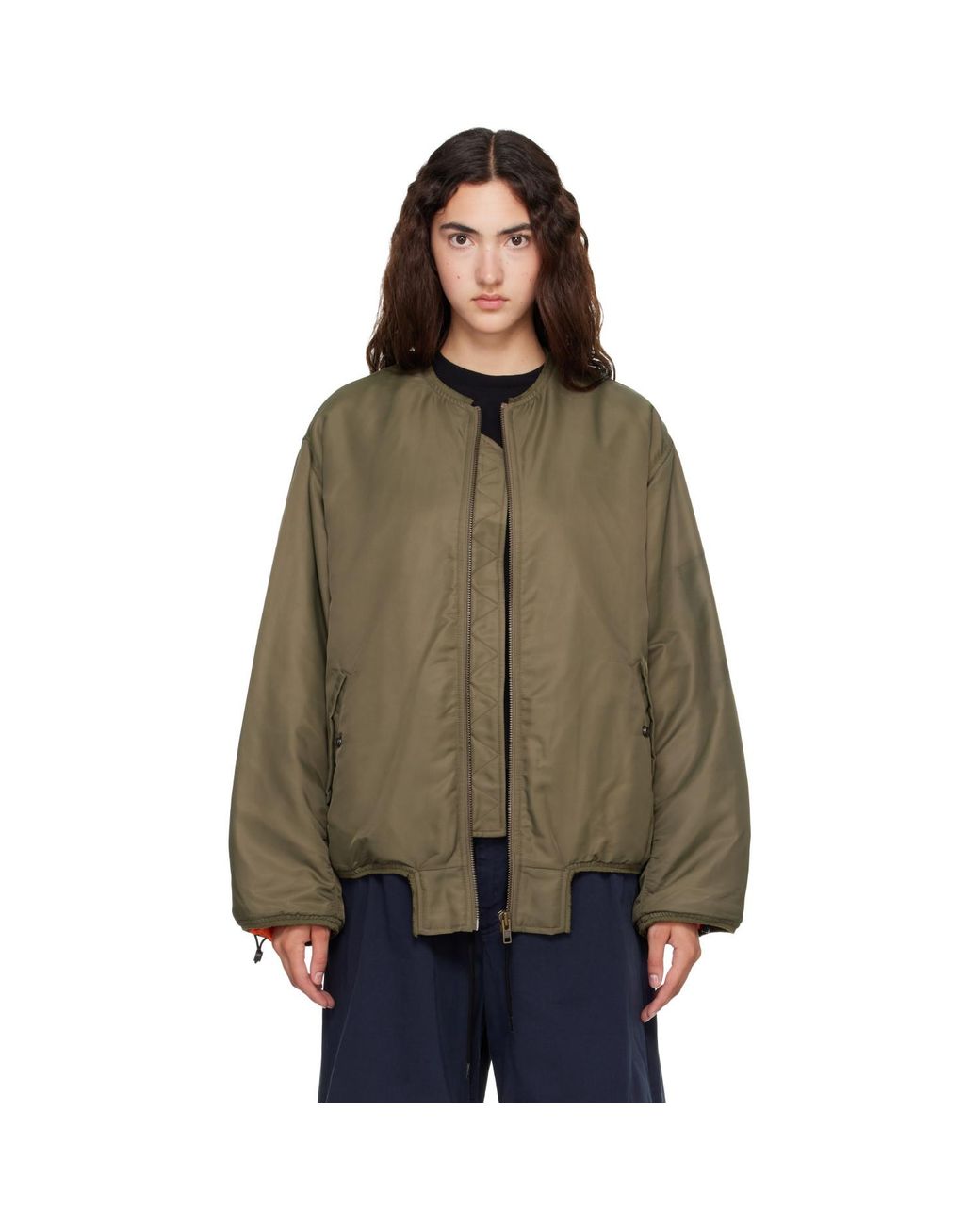 MM6 by Maison Margiela Brown Khaki Contrast Lining Nylon Bomber Jacket