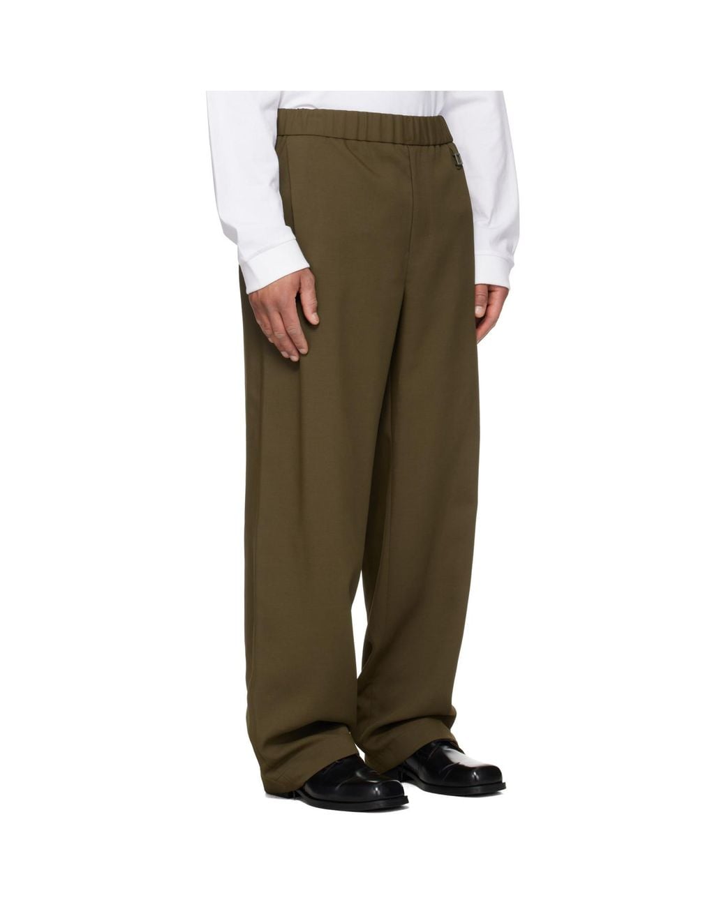 Wooyoungmi Green Khaki Twill Elasticized Waist Trousers for men