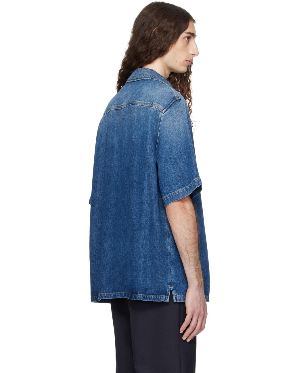 Versace Blue Denim Shirt With Short Sleeves for men