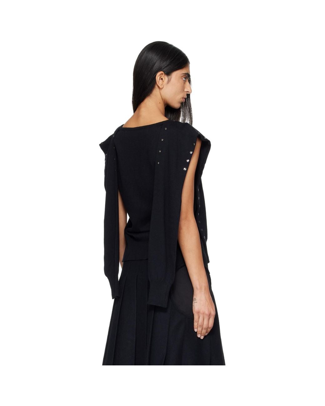 OPEN YY Black Stud Sleeve Layered Cardigan