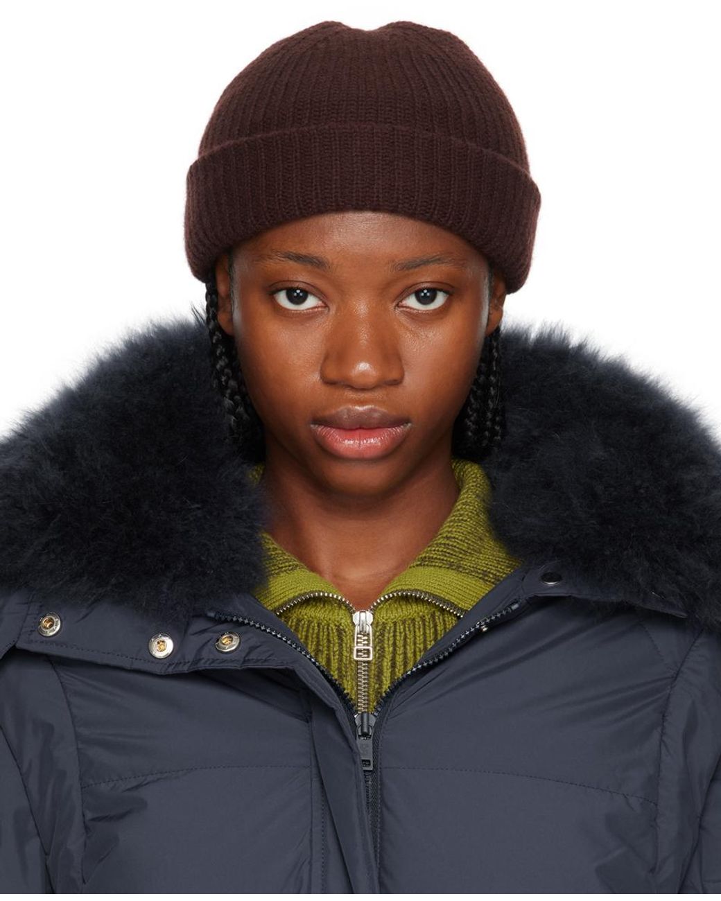 Bonnet brun en tricot cotele Yves Salomon en coloris Noir Lyst