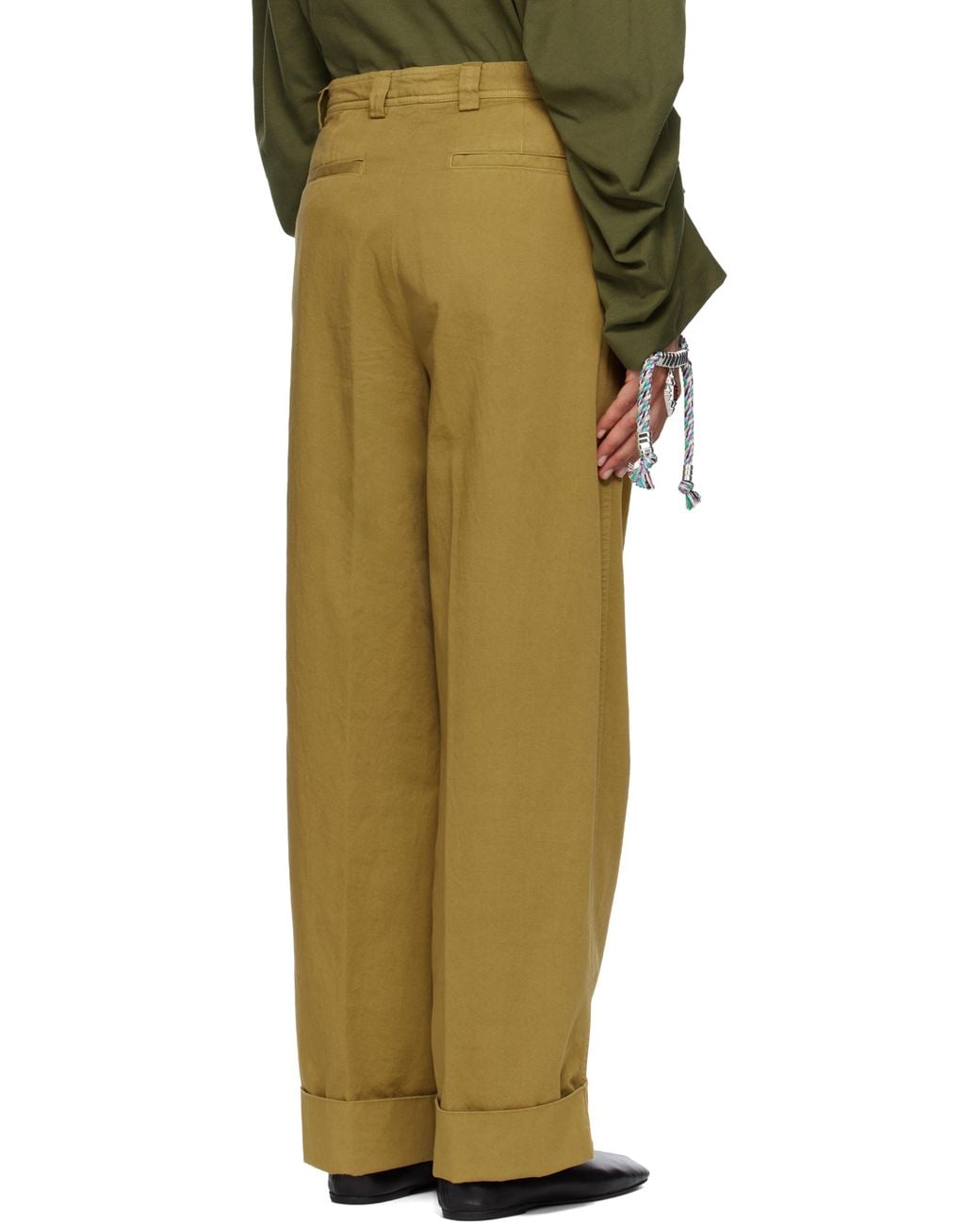 Dries Van Noten Green Khaki Cuffed Cotton Trousers