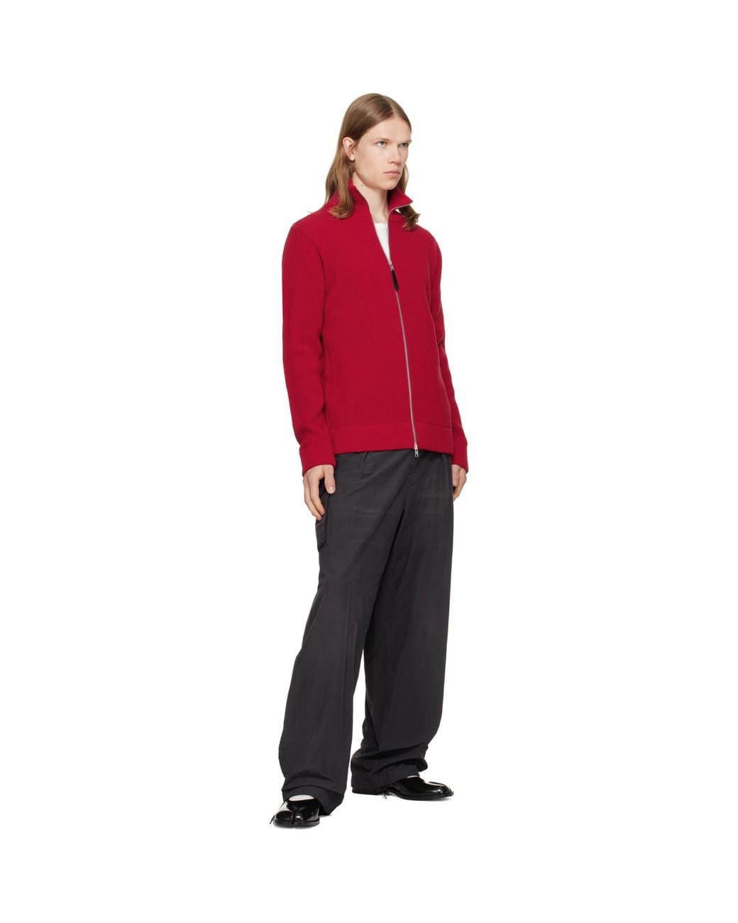 Maison Margiela Red Knit Zip-Up Sweater for men