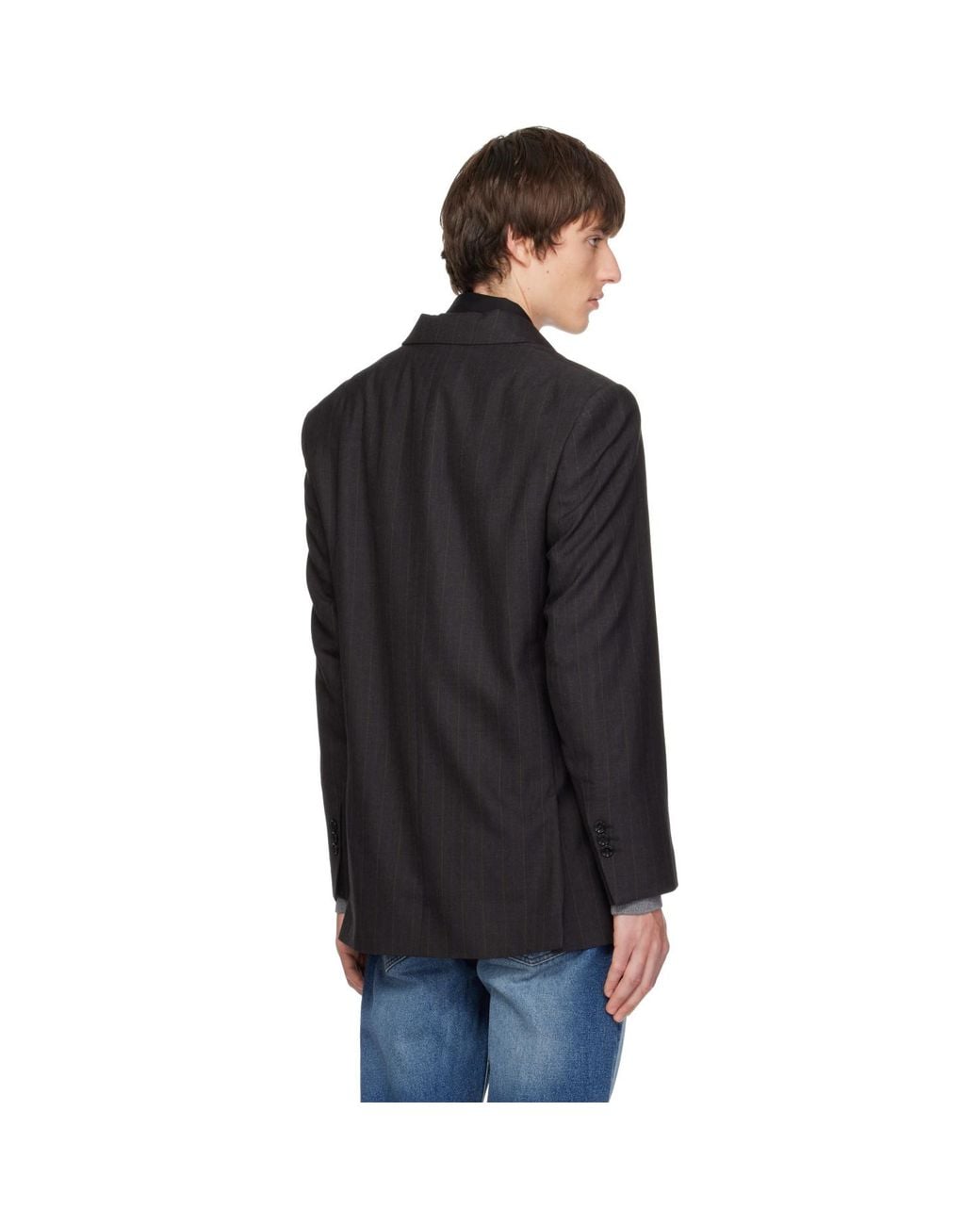 AMI Black Double-Breasted Striped Wool Blazer for men
