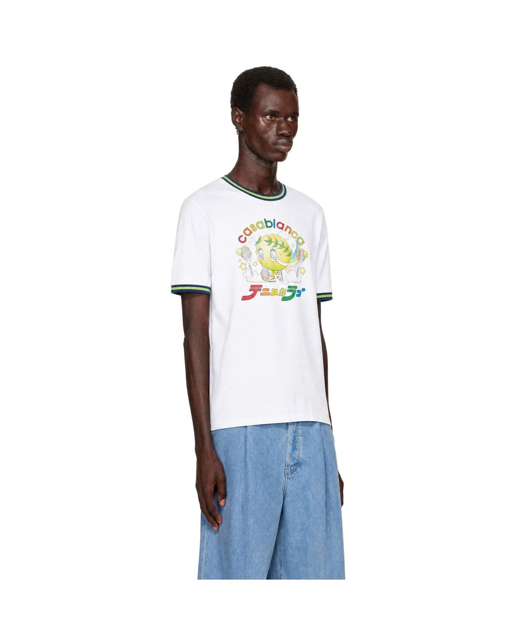Casablanca White Contrast Ringer Kawaii Tennis Ball T-Shirt for men