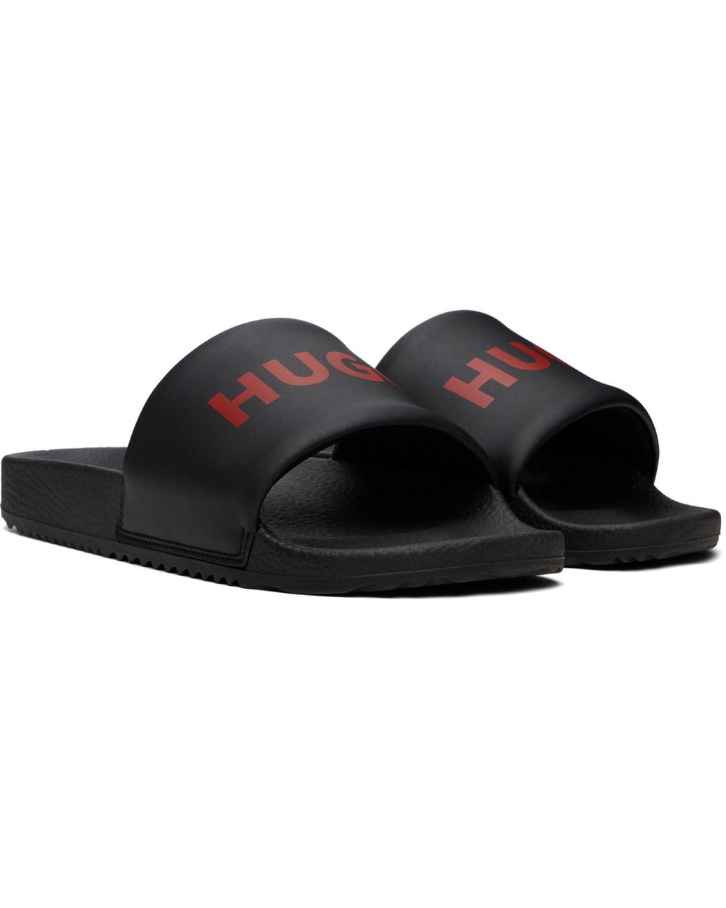 HUGO Black Padded Strap & Contrast Logo Slide Sandals for men