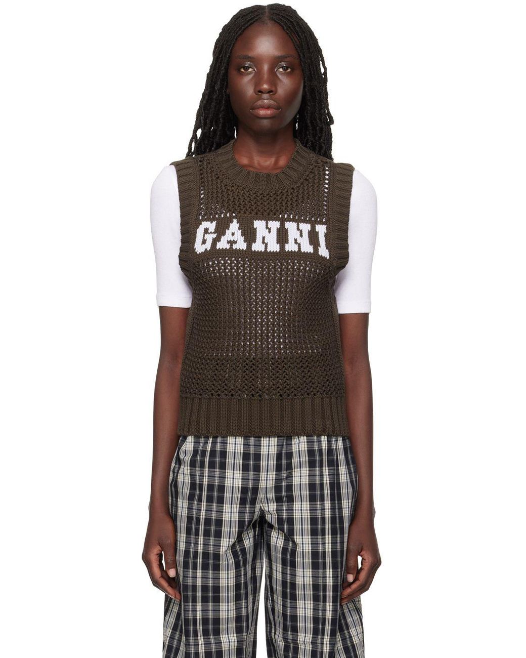 GANNI ブラウン ベストGANNI Cotton Rope Vest Ganni Brown Rope Vest in Black | Lyst