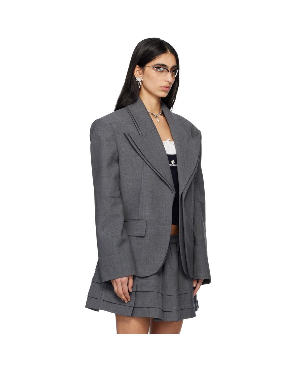 ShuShu/Tong Black Peak Lapel Oversized Blazer