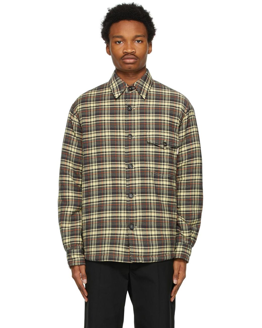 Marni Brown & Yellow Wool Check Padded Shirt for Men - Lyst