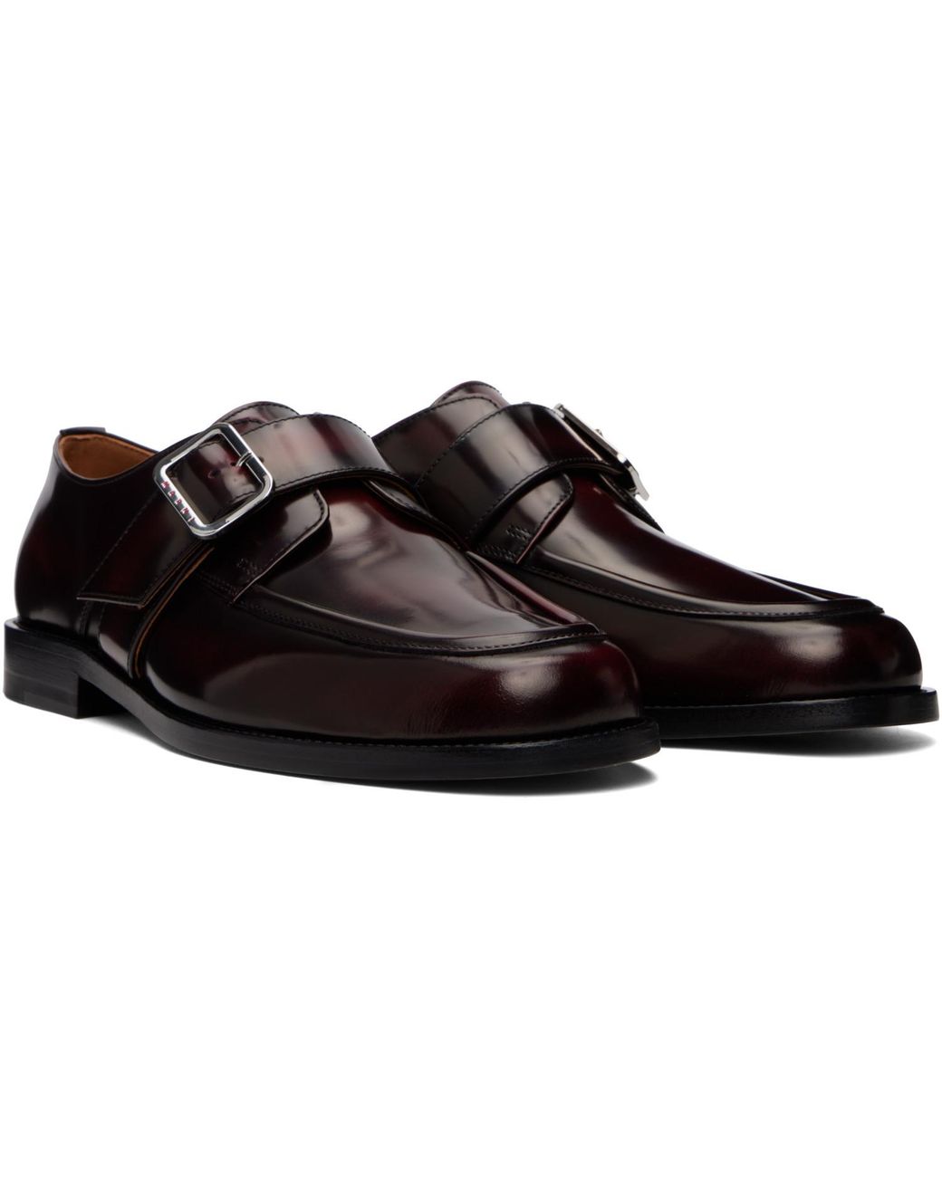 Marni Black Burgundy Shaded Leather Buckle Monkstraps for men
