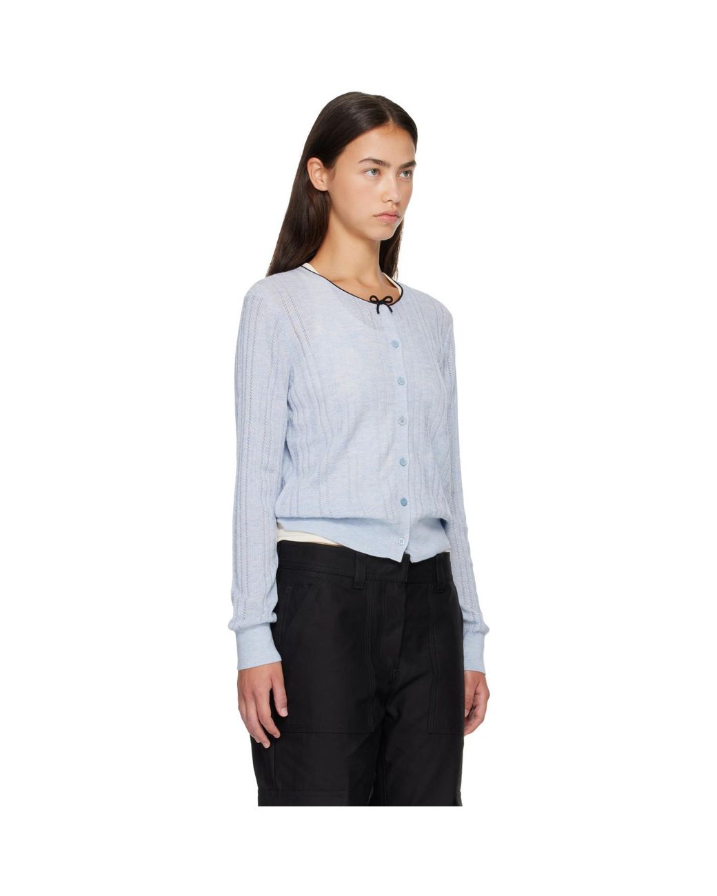 Acne Gray Bow Silk Cardigan