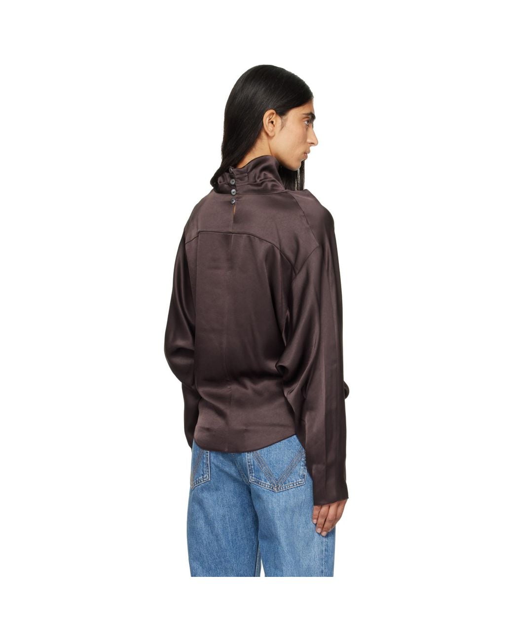 Citizens of Humanity Brown Ilaria Draped Hammered Satin Blouse