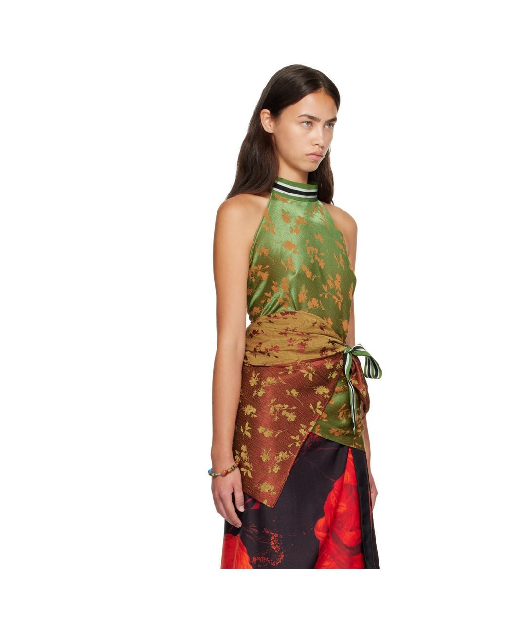 Dries Van Noten Green Jacquard Wrap Top