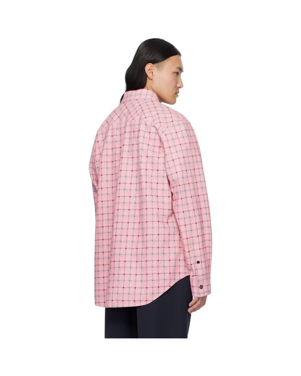 Bottega Veneta Pink Check Print Leather Shirt for men