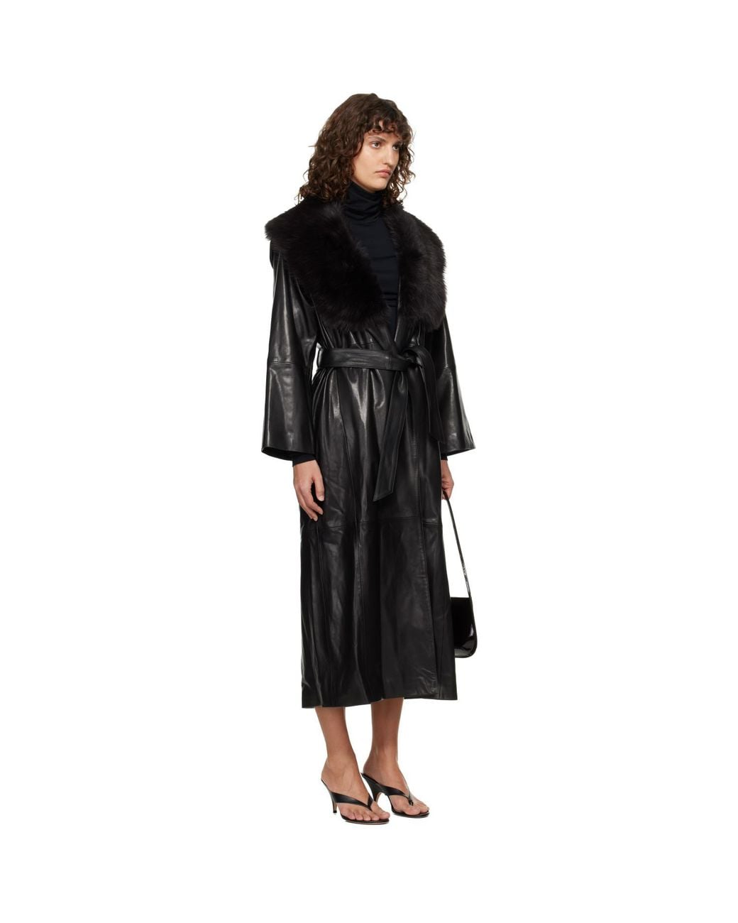 Nour Hammour Black Briona Leather Coat