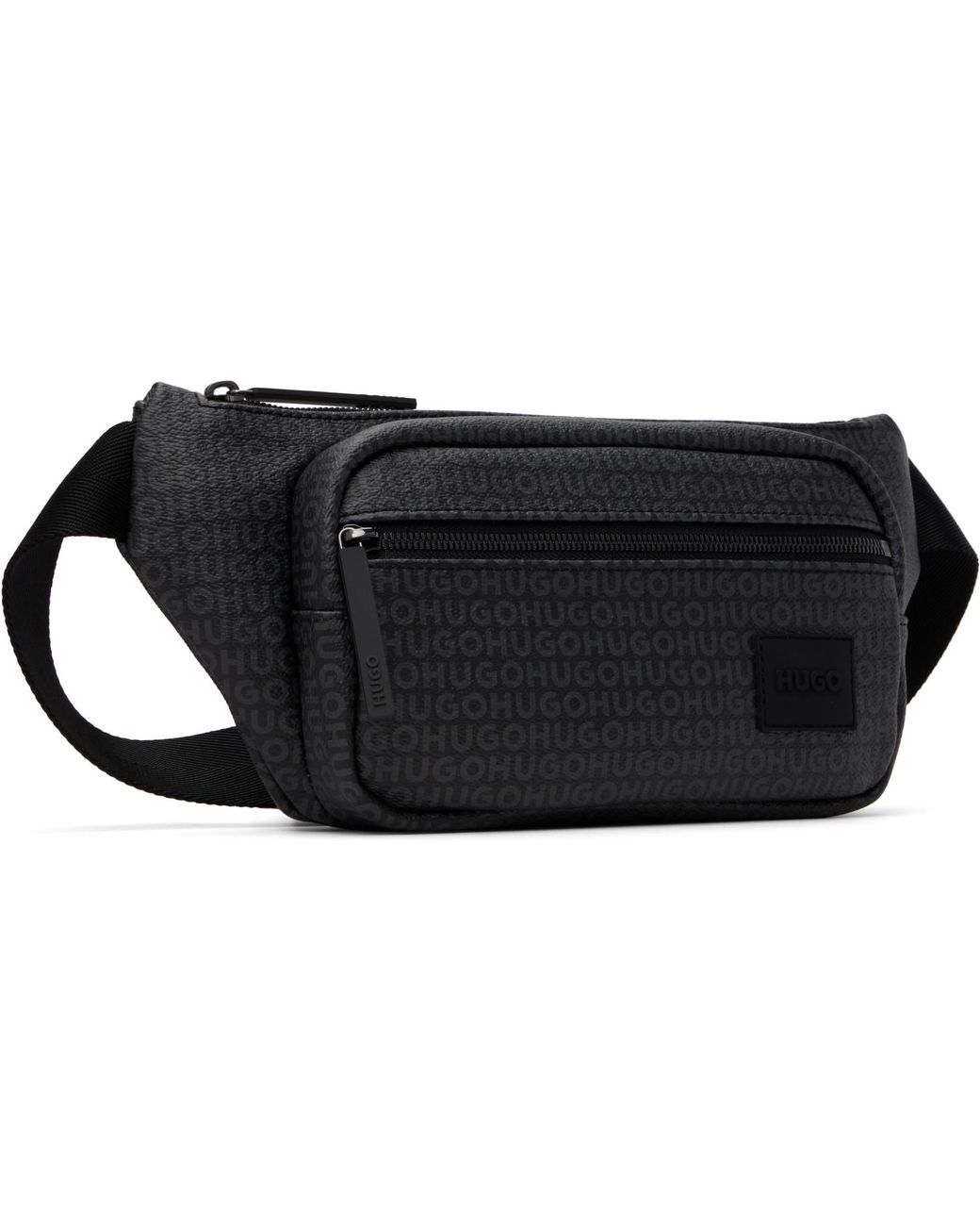 HUGO Black Grained Faux-Leather Belt Bag for men