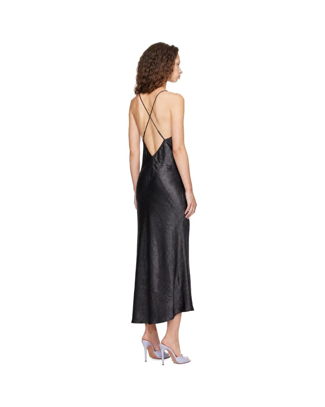 Helmut Lang Black Crinkle Slip Maxi Dress