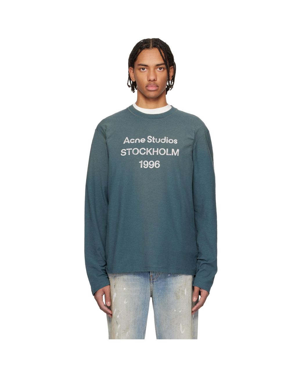 Acne Blue Relaxed Fit Logo T-Shirt for men