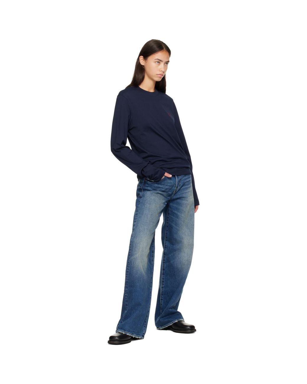 AMI Blue Cotton Longsleeves Ami De Coeur T-Shirt