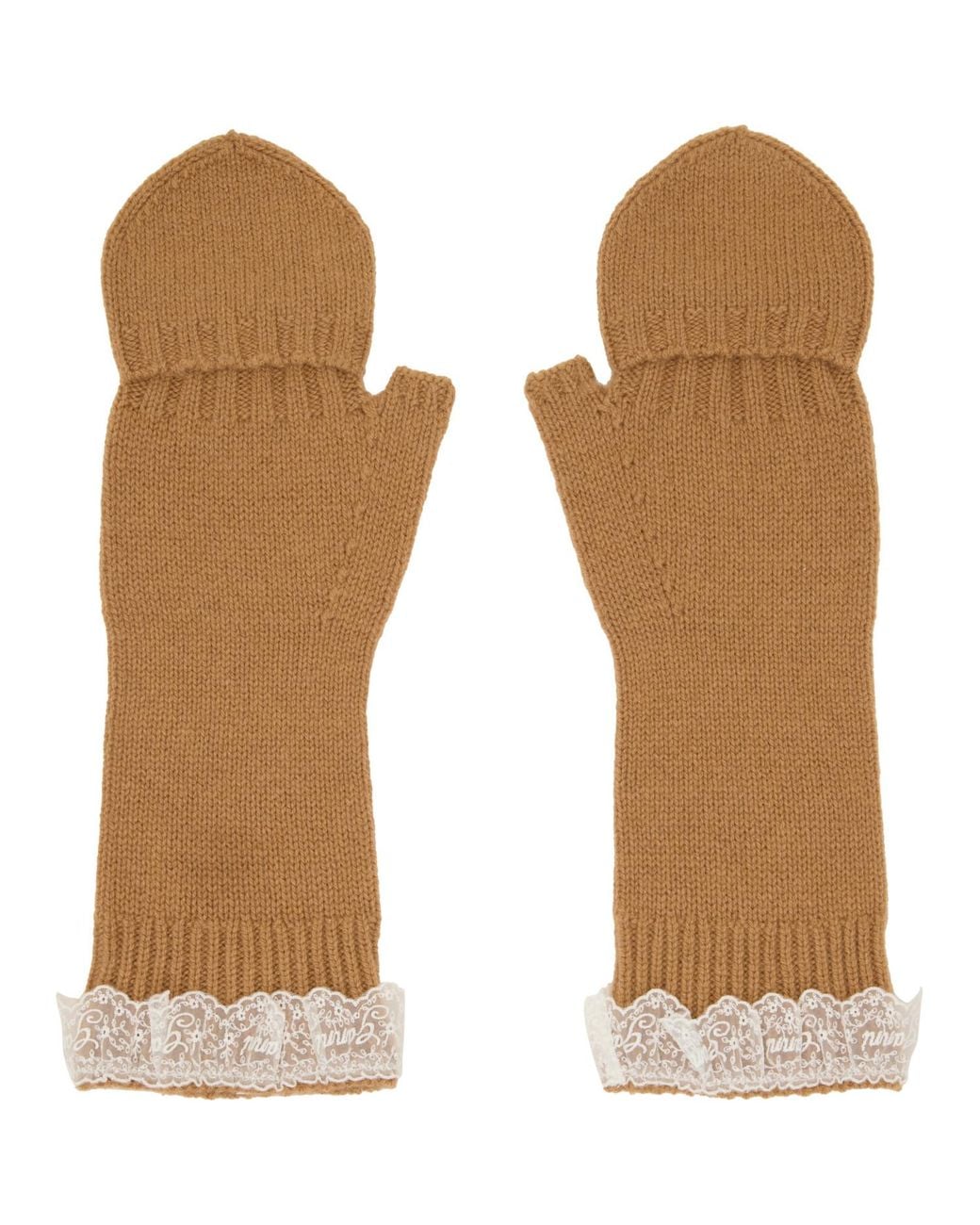 Ganni Natural Wool Yak Lace Mittens