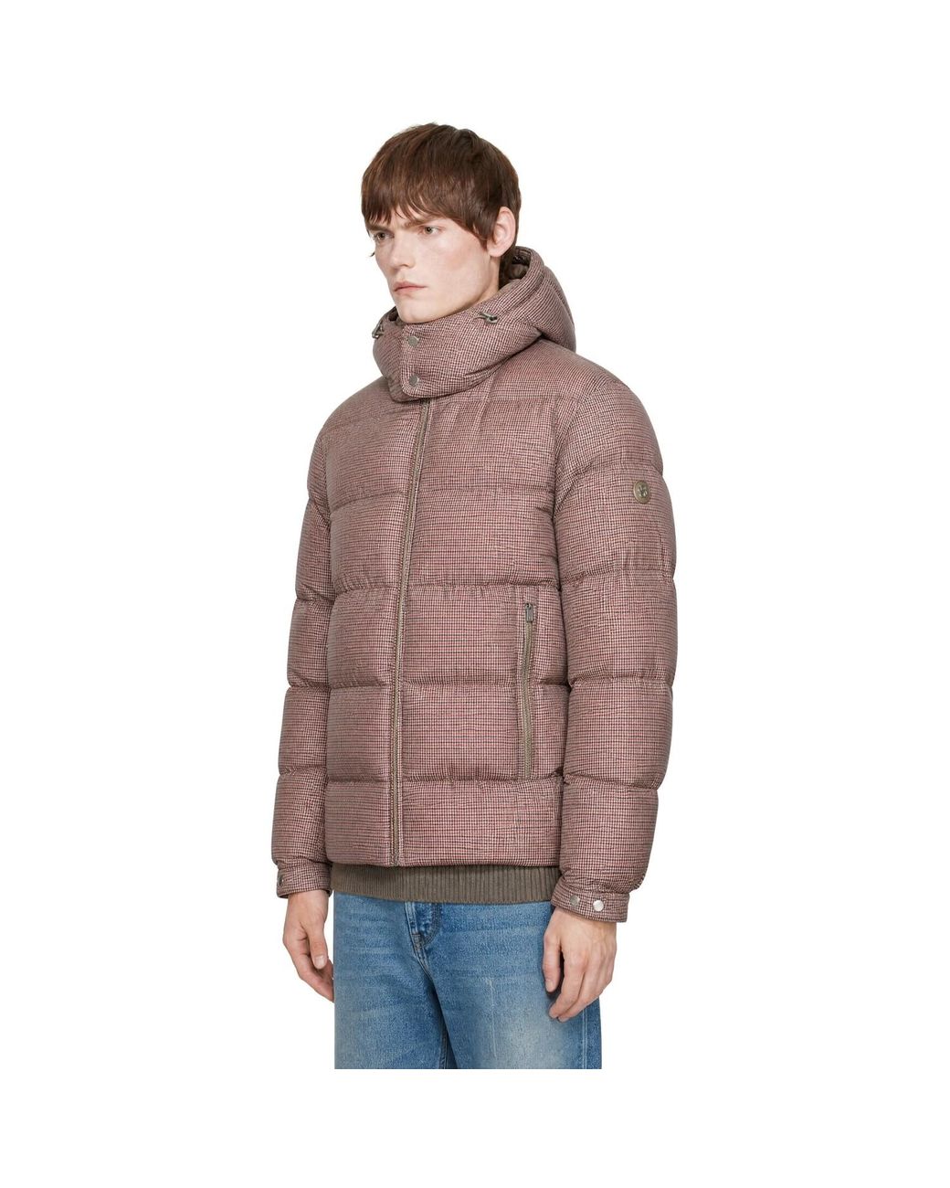 Boss Brown Houndstooth Puffer Jacket for men