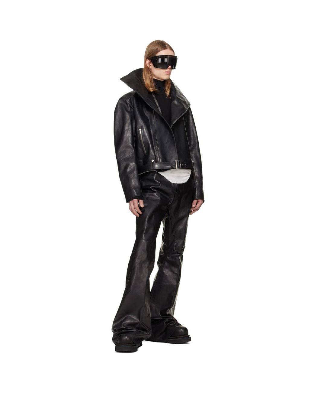 Rick Owens Black Tower Bolan Bootcut Leather Pants for men
